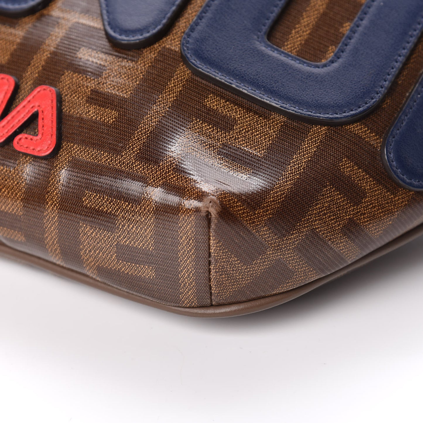 X FILA Glazed Fabric Vitello Century FF 1974 Mania Belt Bag Mogano Panna Blueberry