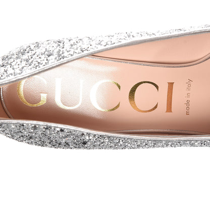 Gucci Nappa Silk Glitter Removable Crystal Heart Pumps 38.5 Argento 11 of 12
