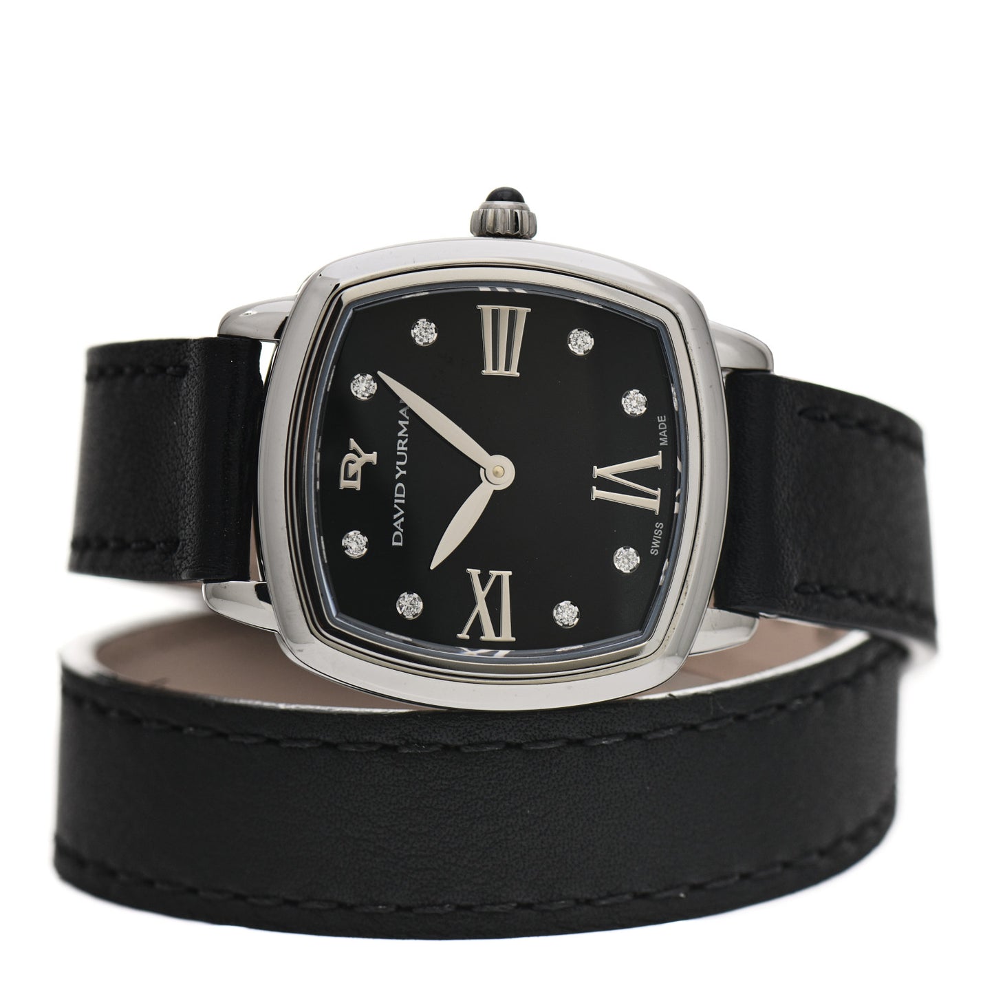 Stainless Steel Calfskin Diamond 27mm Albion Wrap Quartz Watch Black