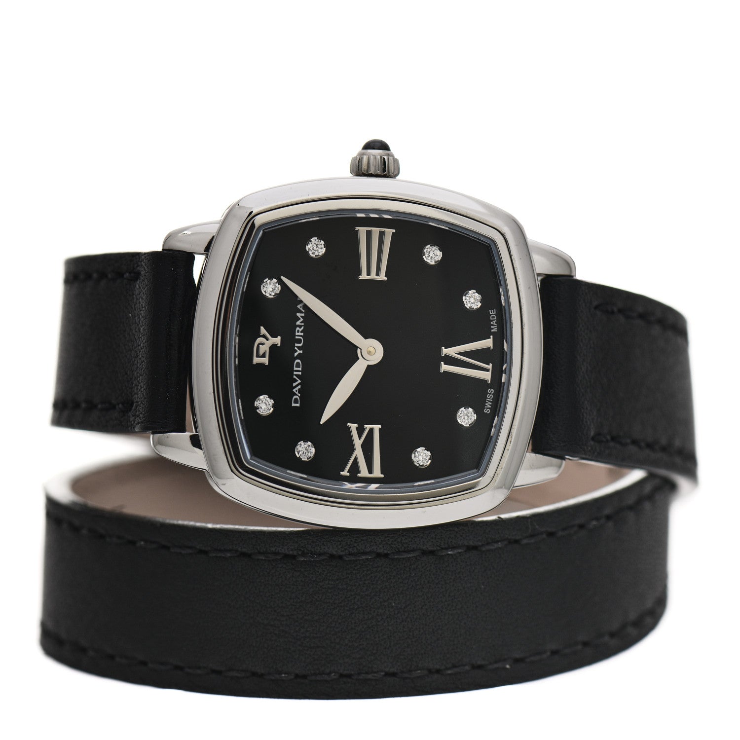 David Yurman Stainless Steel Calfskin Diamond 27mm Albion Wrap Quartz Watch Black 2 of 5