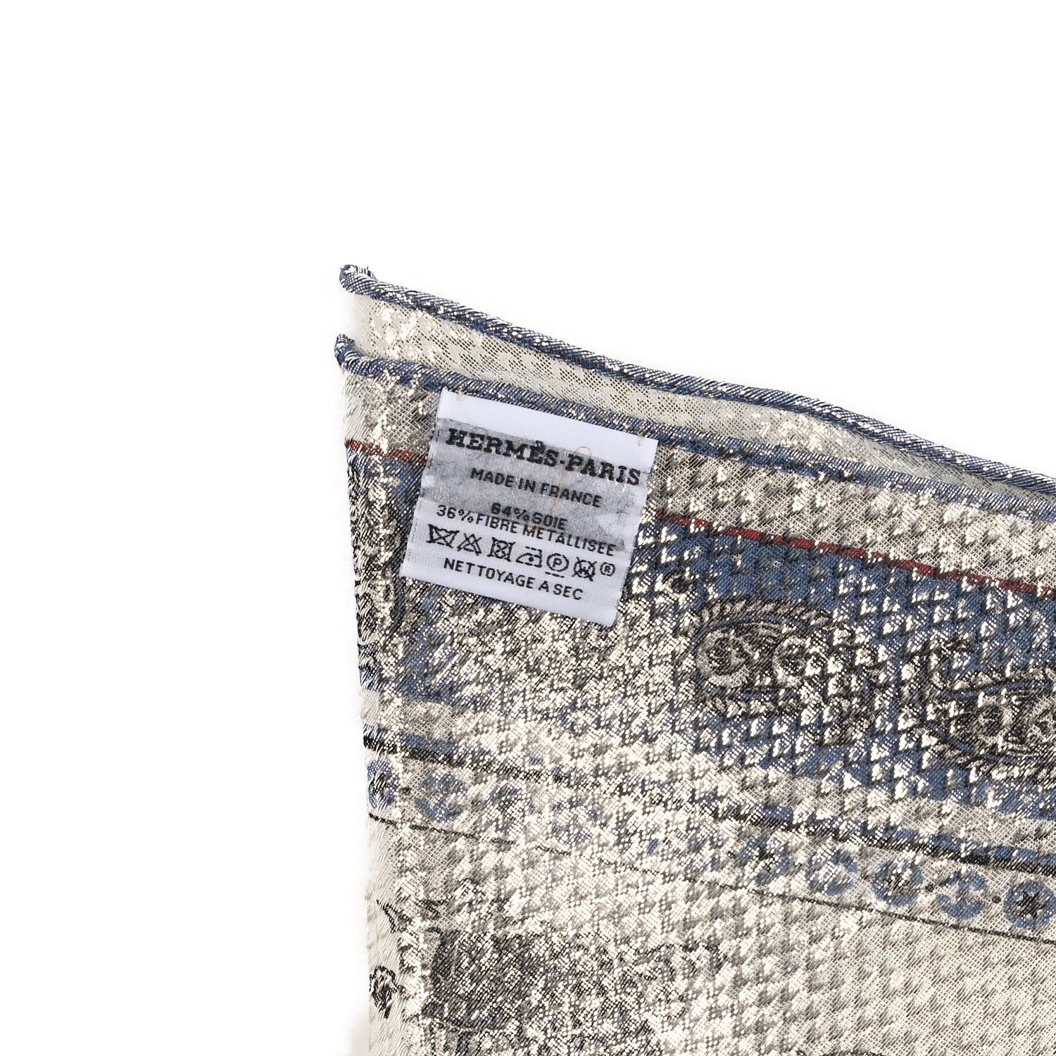 Hermes Metallic Silk Tatouages Marins Bandana Losange Scarf Bleu Jean White Black 2 of 3