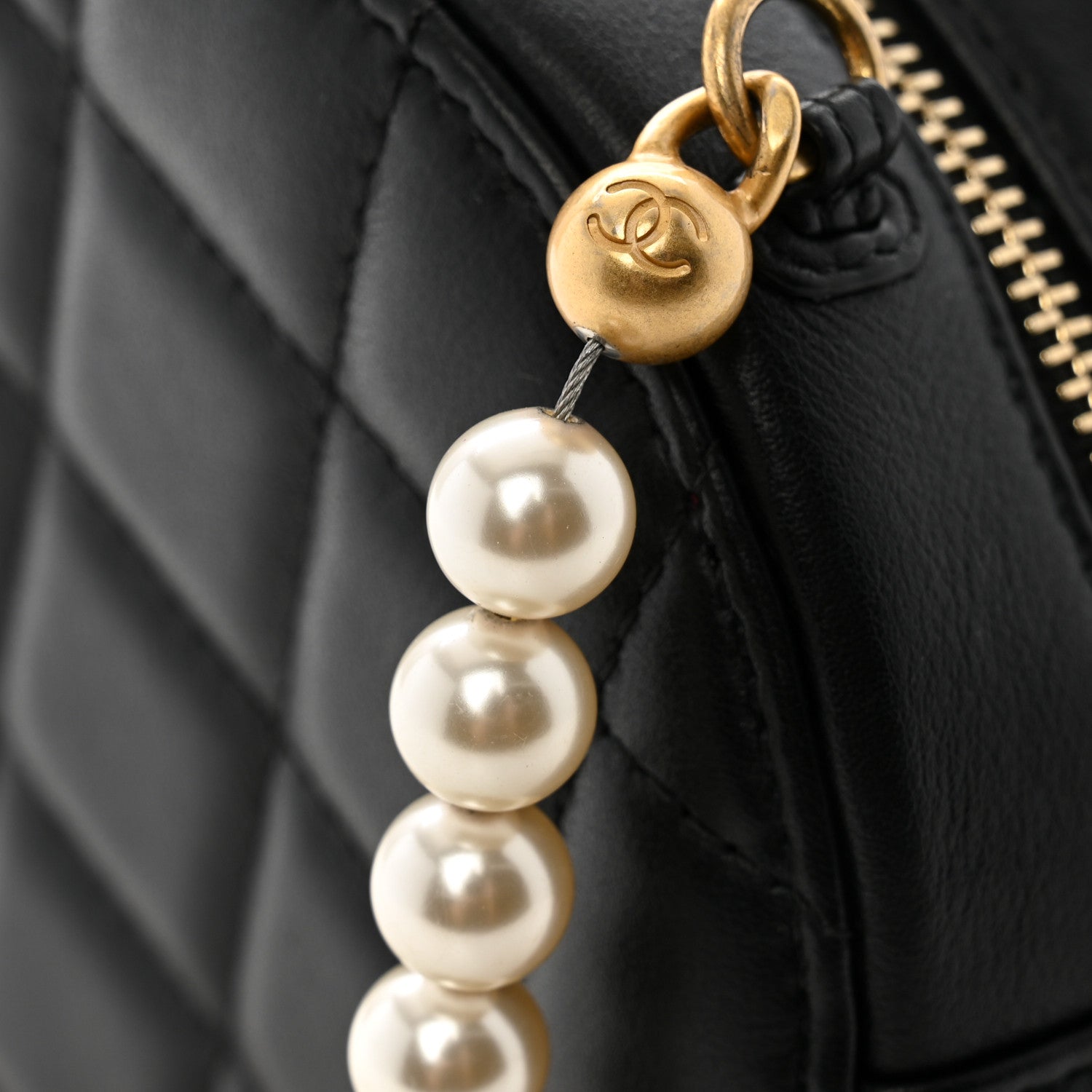 Chanel Lambskin Quilted Pearl Chain Round Clutch With Chain Black 12 of 14