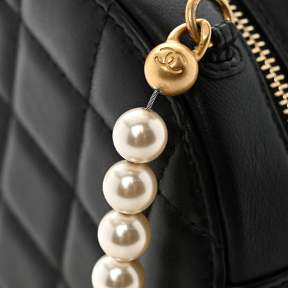 Chanel Lambskin Quilted Pearl Chain Round Clutch With Chain Black 12 of 14