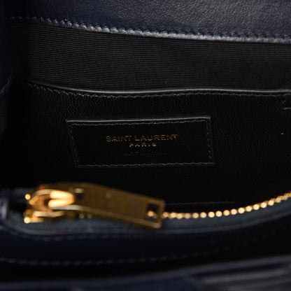 Saint Laurent Calfskin Suede Matelasse Chevron Monogram Medium College Bag Marine 5 of 7