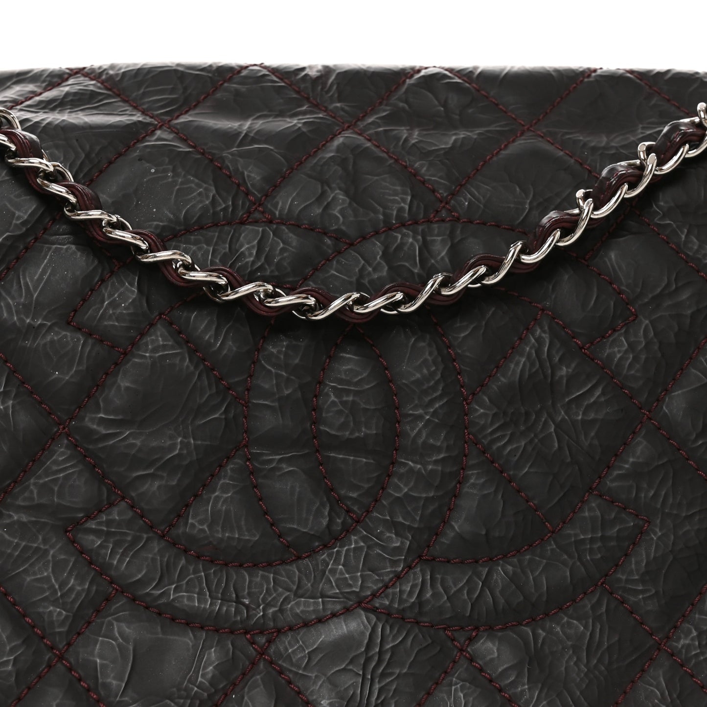 Glazed Calfskin Quilted CC Single Flap Burgundy