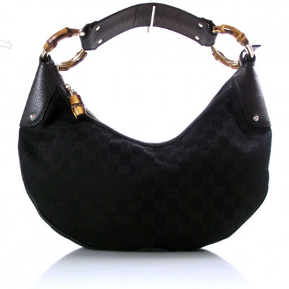 Gucci Canvas Monogram Bamboo Hobo 1 of 11