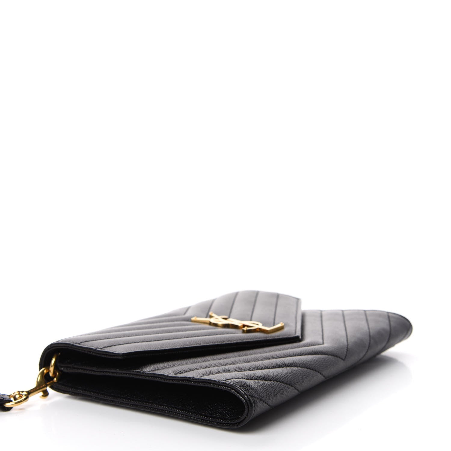 Saint Laurent Grain De Poudre Matelasse Chevron Monogram Envelope Clutch Black 4 of 11