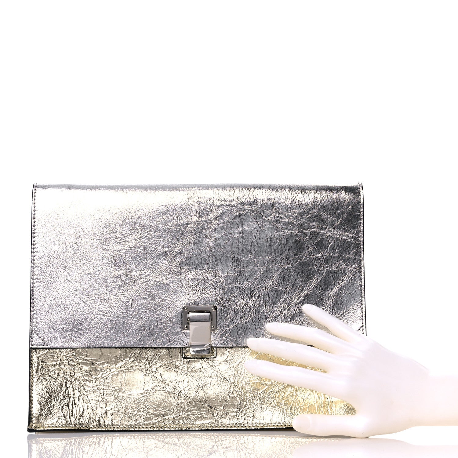 Proenza Schouler Metallic Lambskin Lunch Bag Clutch Silver Gold 2 of 8