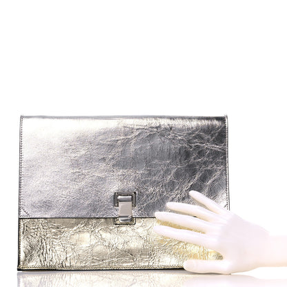 Proenza Schouler Metallic Lambskin Lunch Bag Clutch Silver Gold 2 of 8
