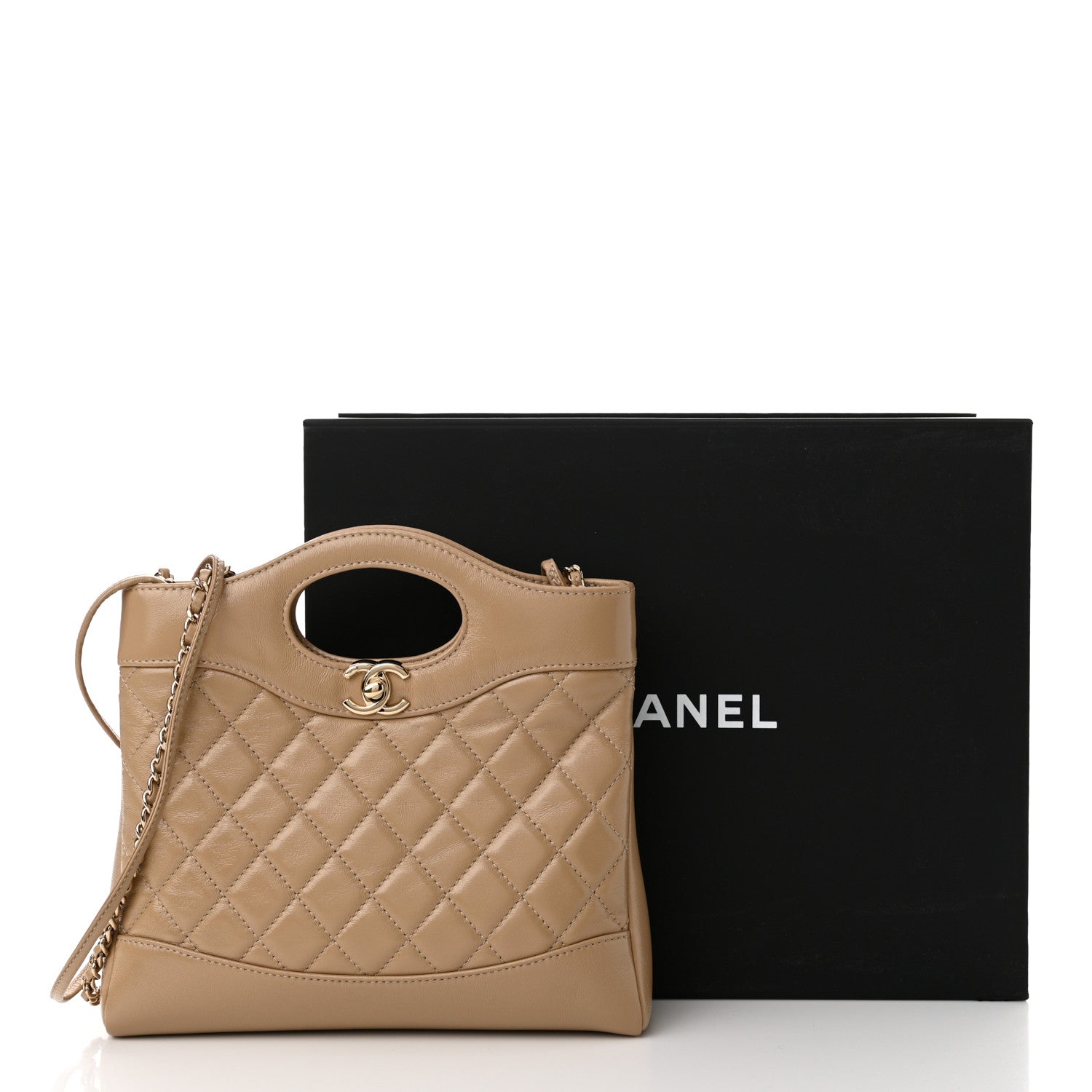 Chanel Shiny Crumpled Calfskin Quilted Mini 31 Shopping Bag Dark Beige 12 of 12