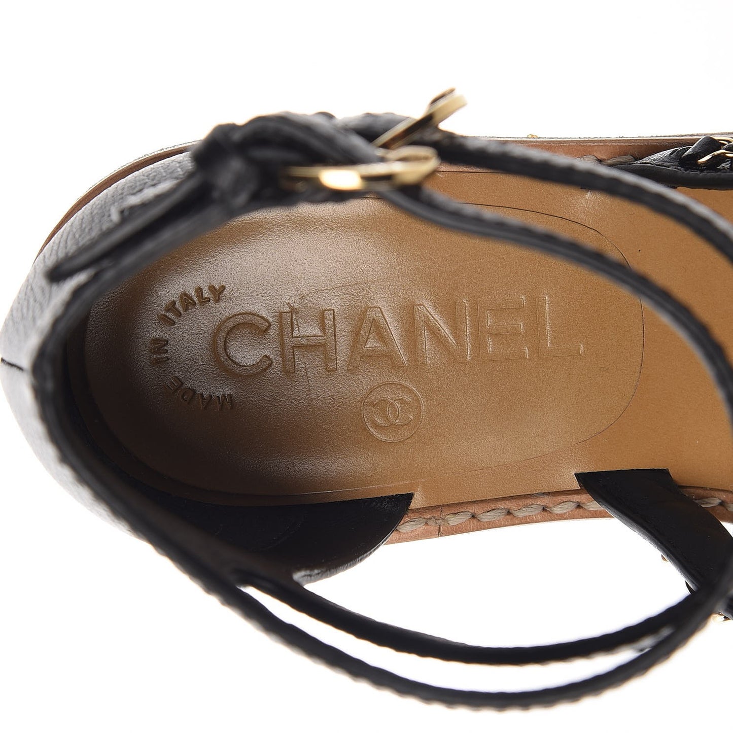 Calfskin Fantasy Chain Flat Sandals 37.5 Black
