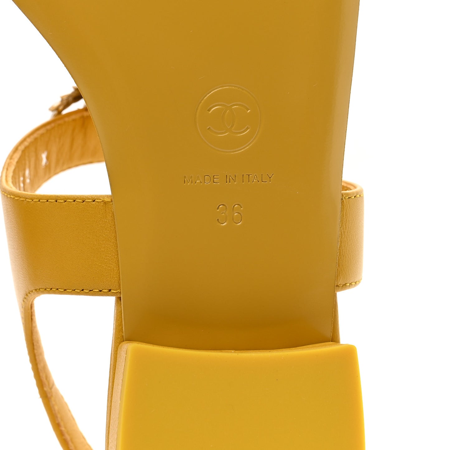 Lambskin CC Leaf Thong Sandals 36 Yellow
