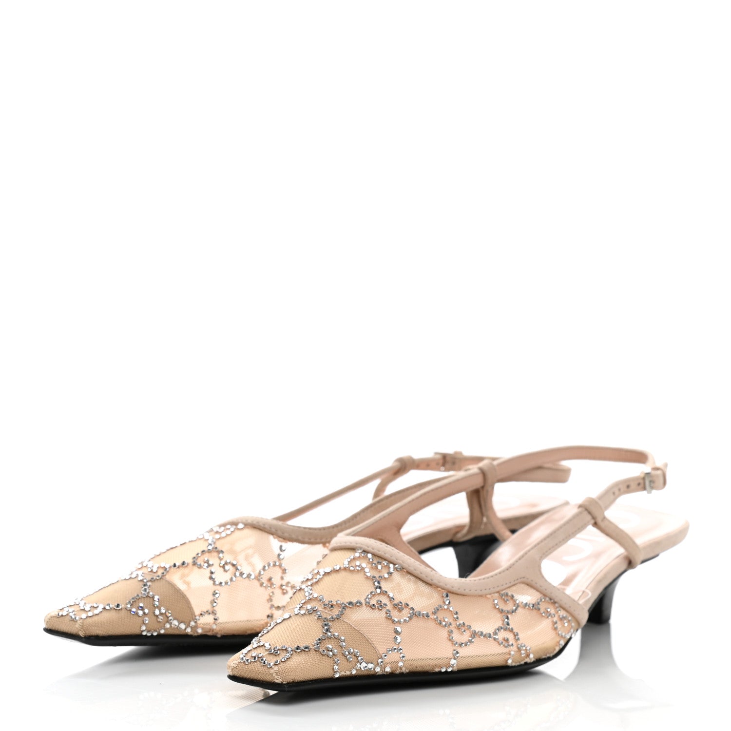 Gucci Tela Retino Kid Scamosciato Crystal GG Monogram Square G 35mm Slingback Pumps 36.5 Light Powder Skin Rose 3 of 8