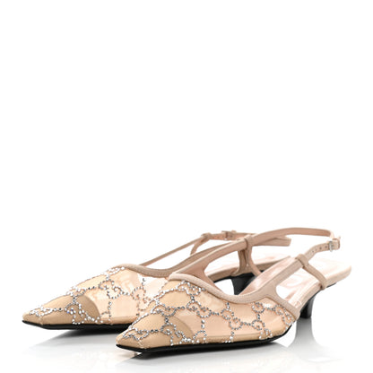 Gucci Tela Retino Kid Scamosciato Crystal GG Monogram Square G 35mm Slingback Pumps 36.5 Light Powder Skin Rose 3 of 8