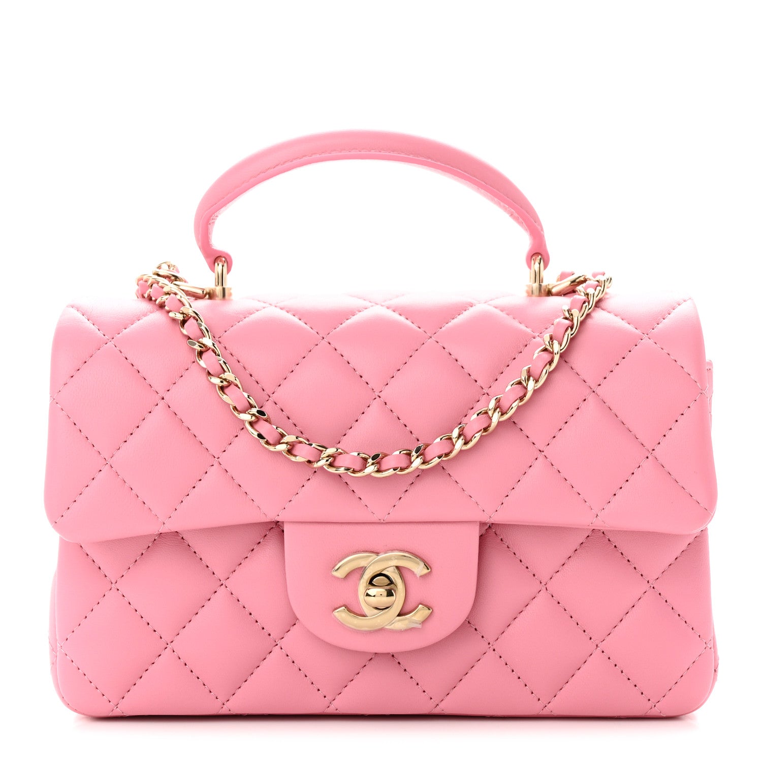 Chanel Lambskin Quilted Mini Top Handle Rectangular Flap Pink 1 of 10