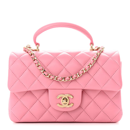 Chanel Lambskin Quilted Mini Top Handle Rectangular Flap Pink 1 of 10