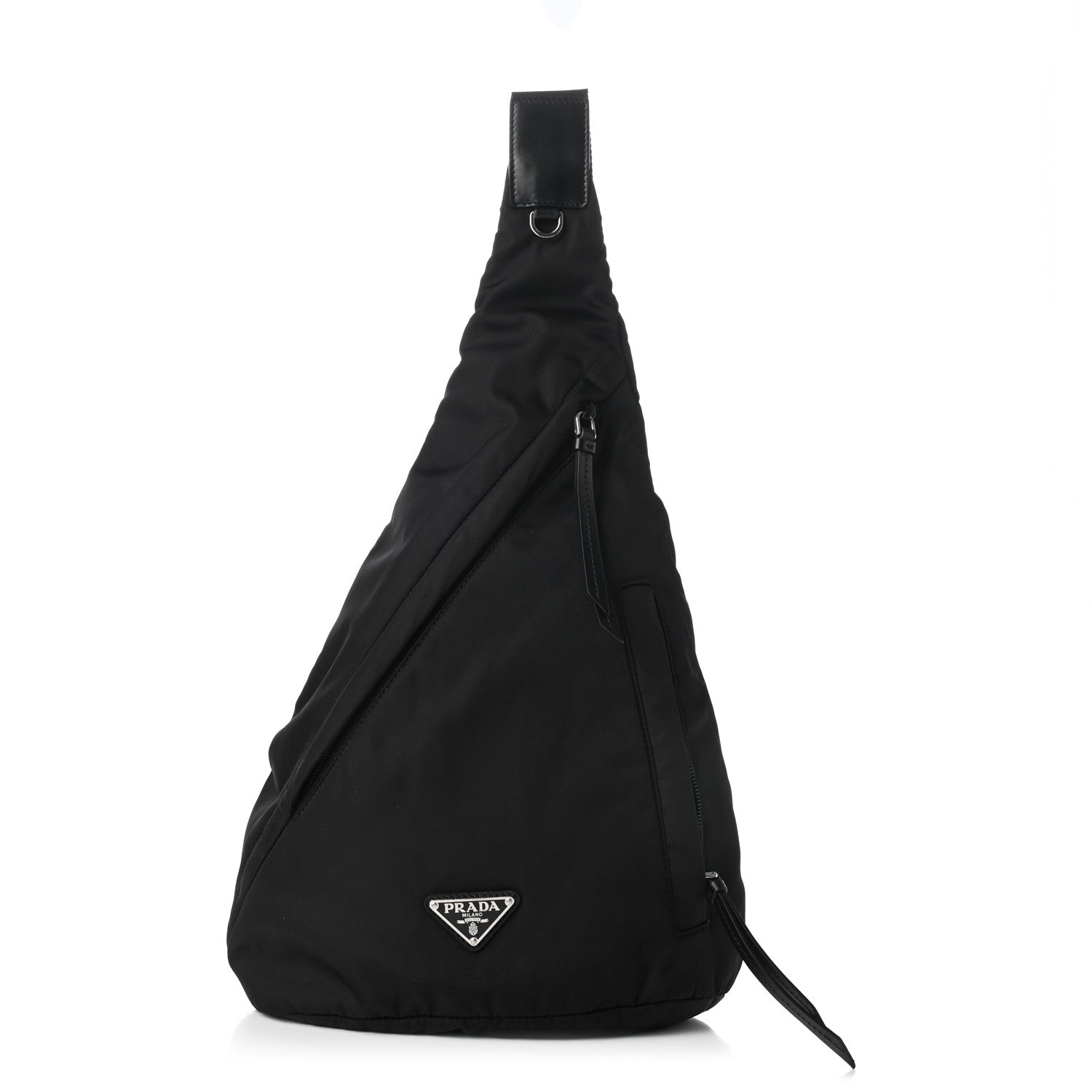 Prada Re-Nylon Vitello Metal Triangle Logo Sling Backpack Black 1 of 8