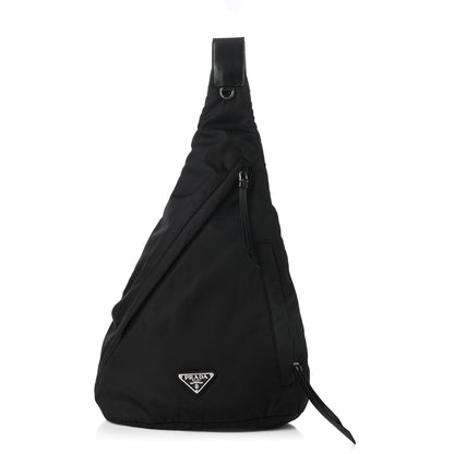 Prada Re-Nylon Vitello Metal Triangle Logo Sling Backpack Black 1 of 8