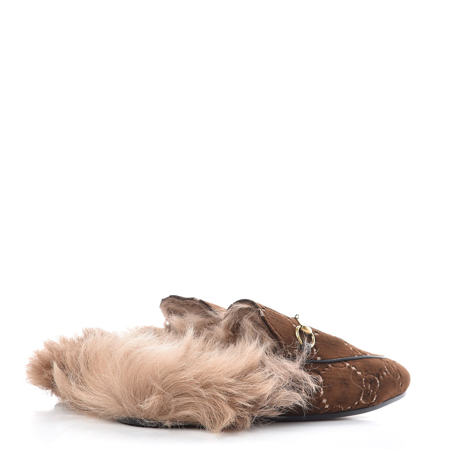 Gucci Velvet GG Monogram Fur Womens Princetown Slippers 39 Brown Black Natural 4 of 7