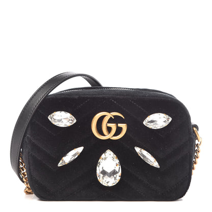 Gucci Velvet Matelasse Marquise Crystals Mini GG Marmont Chain Shoulder Bag Black 1 of 7
