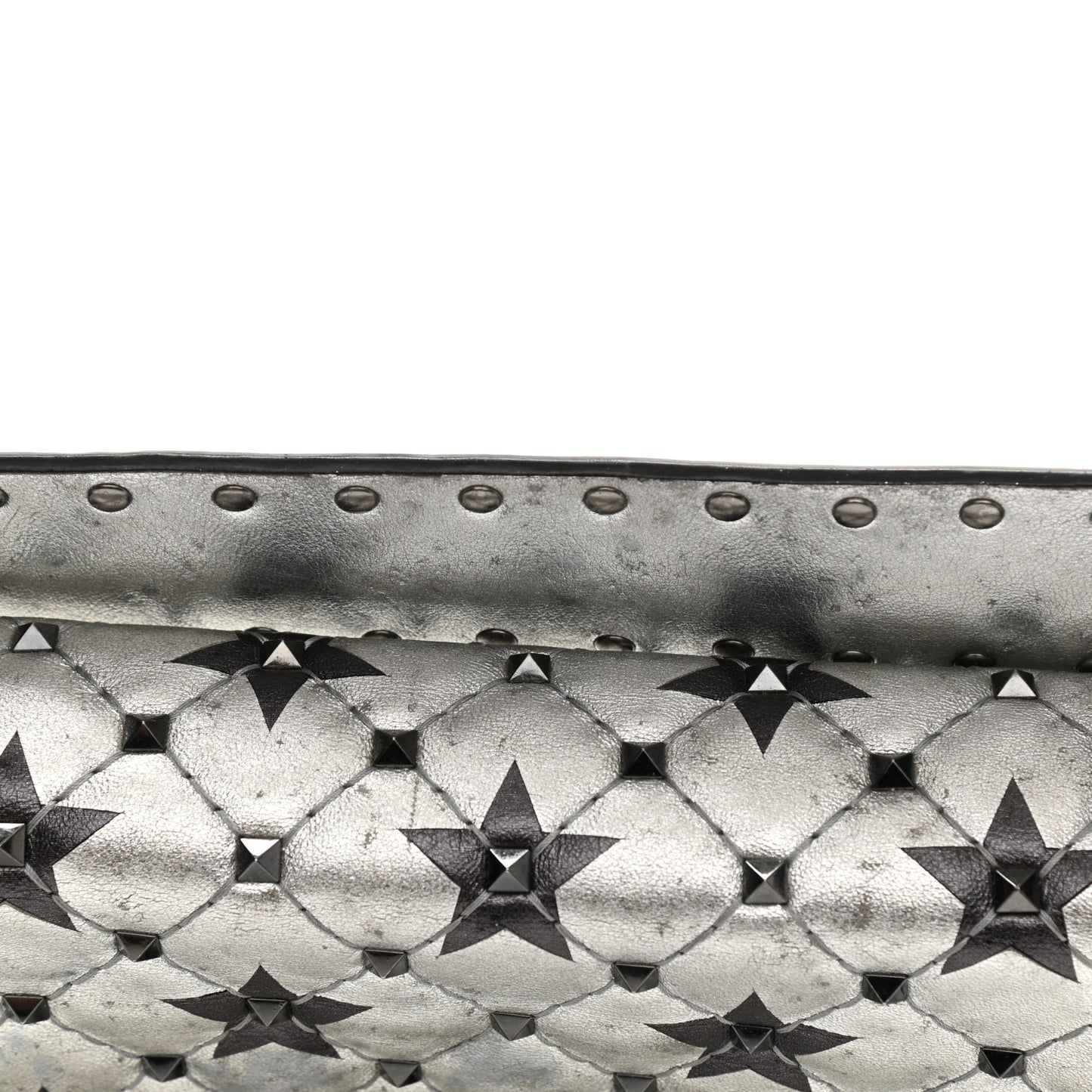 Metallic Lambskin Medium Star Rockstud Spike Shoulder Bag Silver