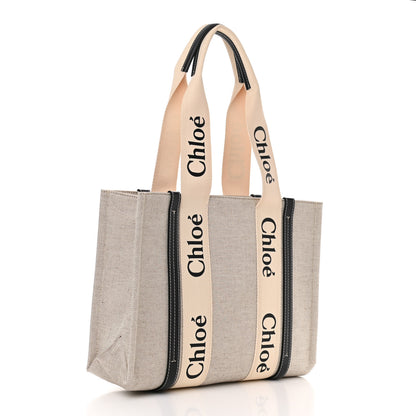 Chloe Cotton Calfskin Medium Woody Ribbon Tote White Black 3 of 9