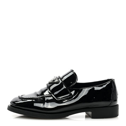Prada Vernice Triangle Womens Loafers 37 Black 1 of 8