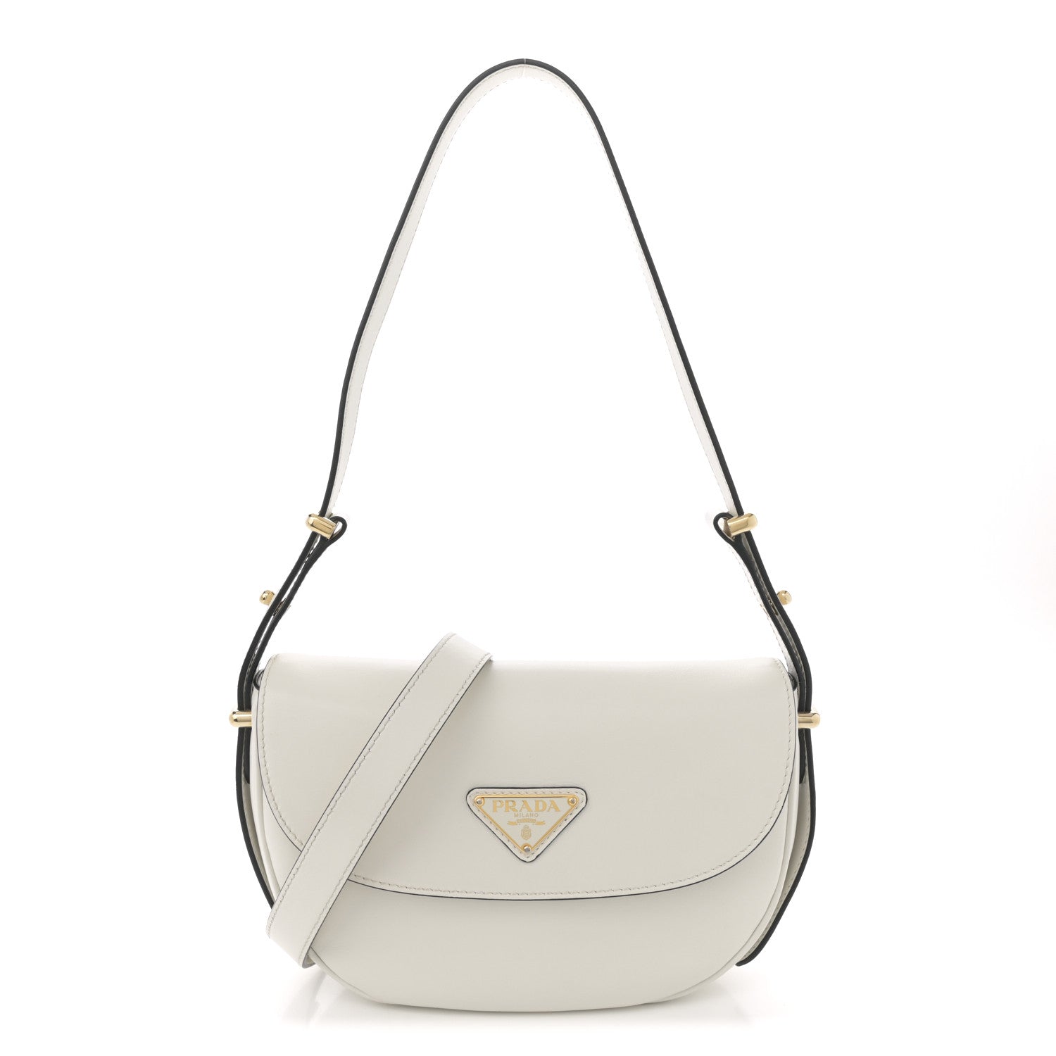 Prada Soft Calfskin Triangle Arque Flap Shoulder Bag White 1 of 10