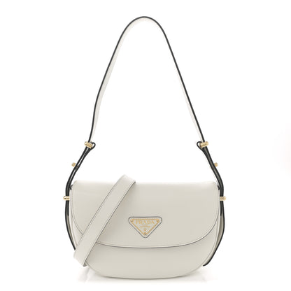 Prada Soft Calfskin Triangle Arque Flap Shoulder Bag White 1 of 10