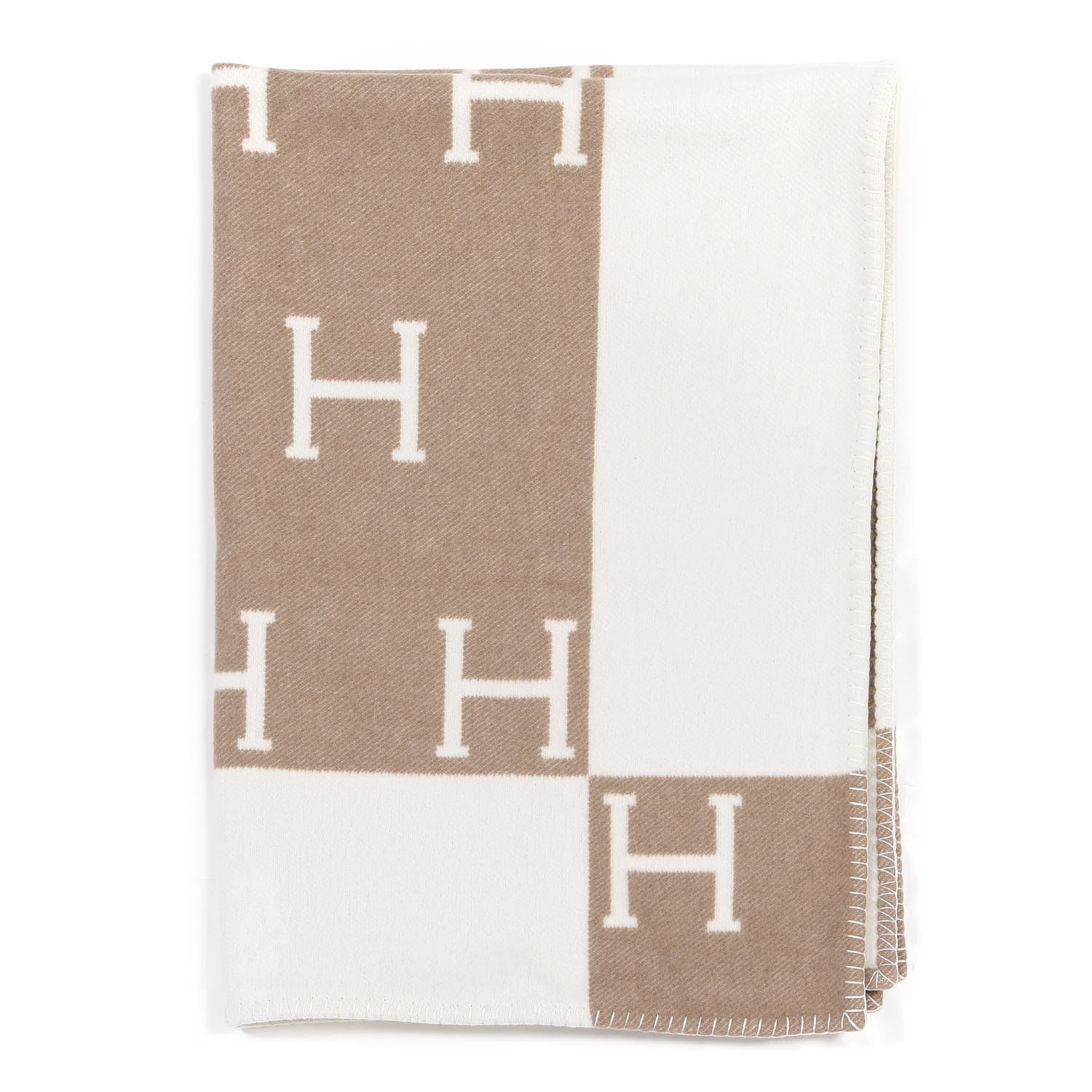 Hermes Wool Cashmere Avalon Baby Blanket Noisette Moyen White 1 of 4