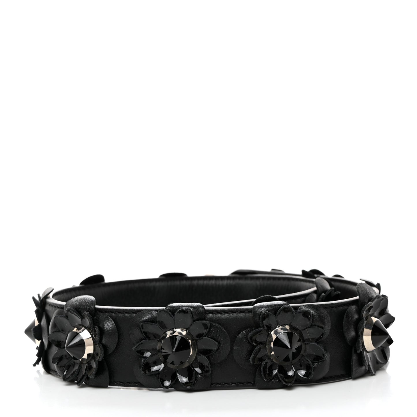 Vitello Dolce Nappa Patent Flowerland Studded Strap You Black