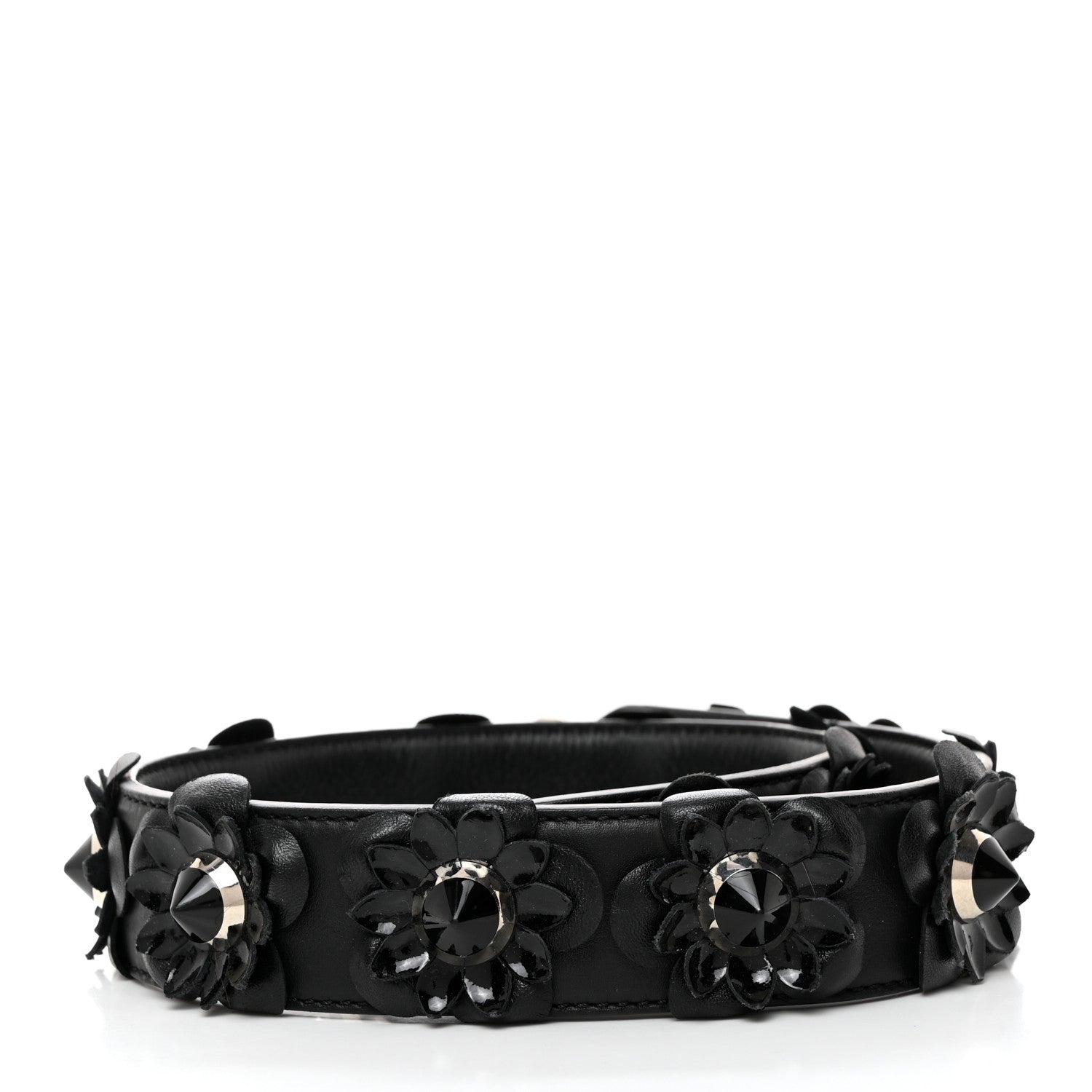 Fendi Vitello Dolce Nappa Patent Flowerland Studded Strap You Black 2 of 4