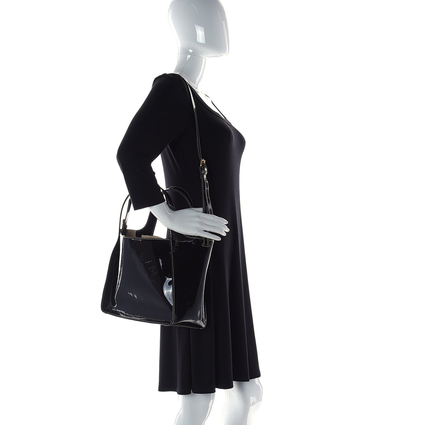 Patent East West Perforated Tote Black