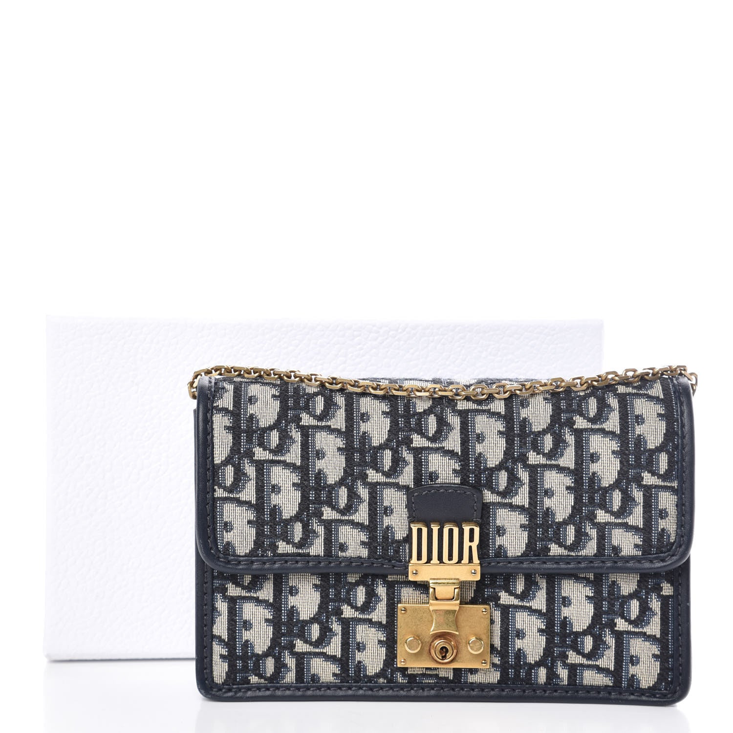Christian Dior Oblique DiorAddict Wallet On Chain Clutch Navy Blue 11 of 11