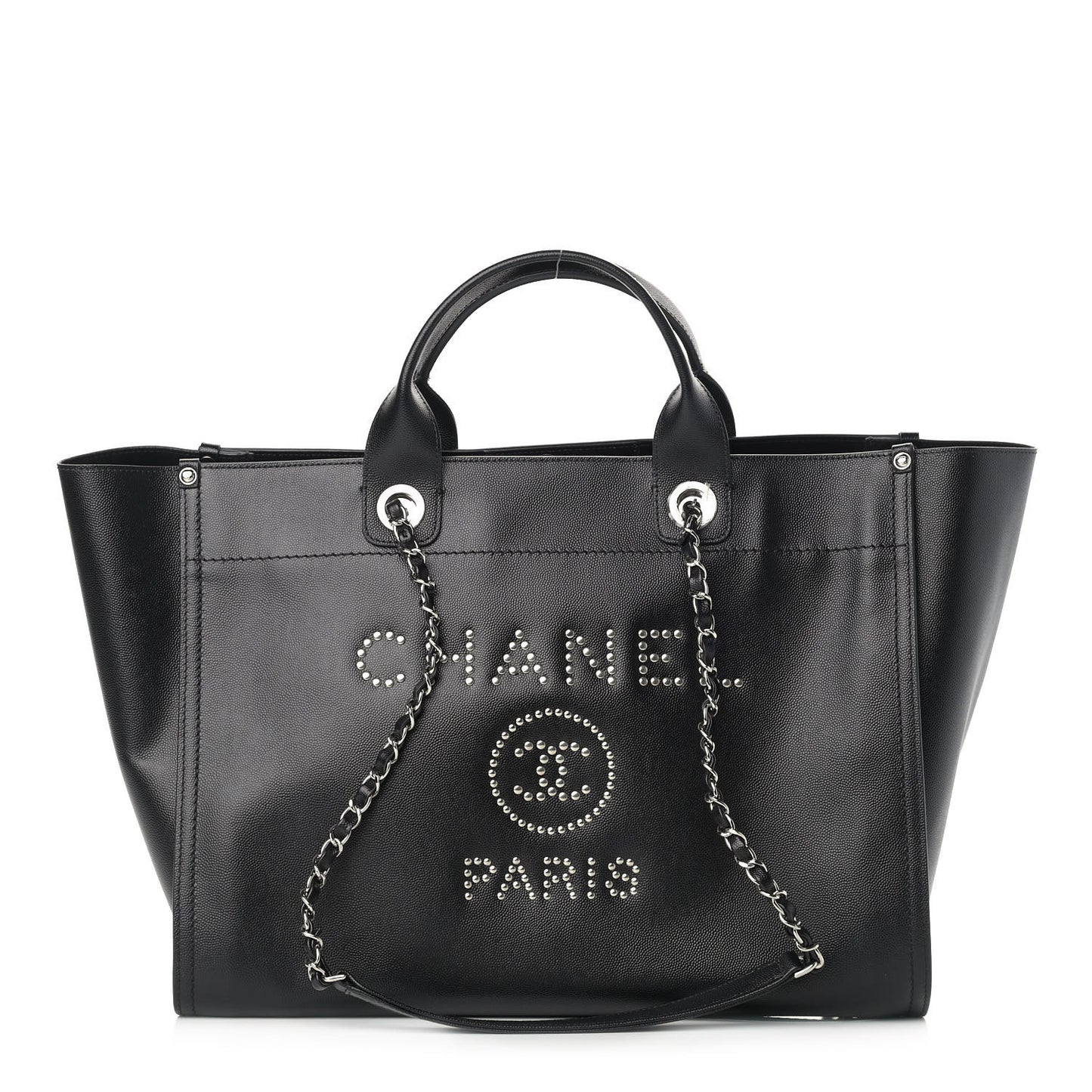 Caviar Medium Studded Deauville Tote Black