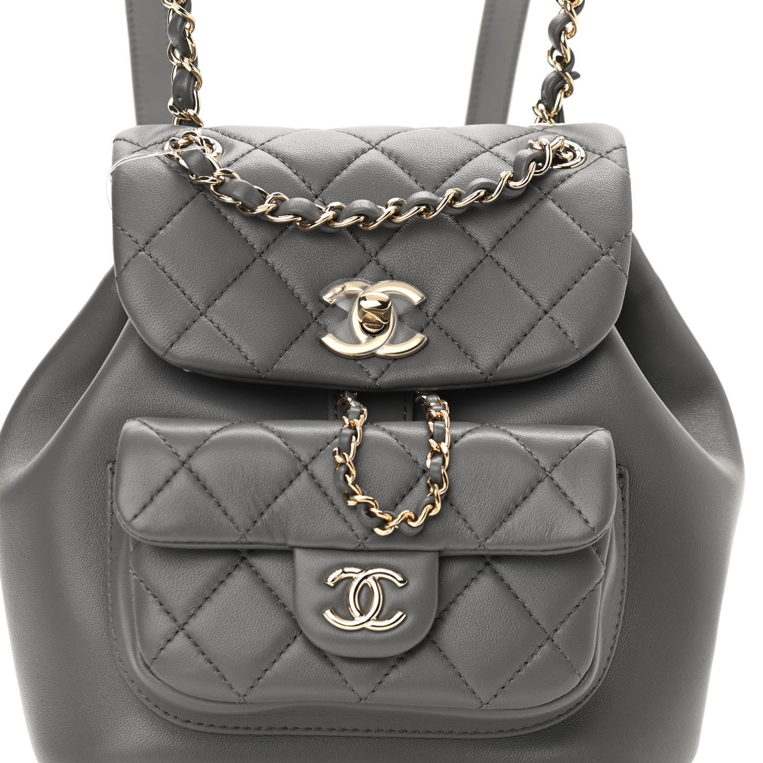 Chanel Lambskin Quilted Small Duma Drawstring Backpack Grey 8 of 10