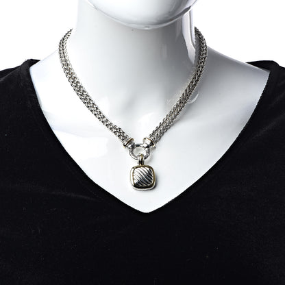 David Yurman Sterling Silver 18K Yellow Gold 14K Yellow Gold Double Wheat Chain Carved Cable Pendant Necklace 2 of 7