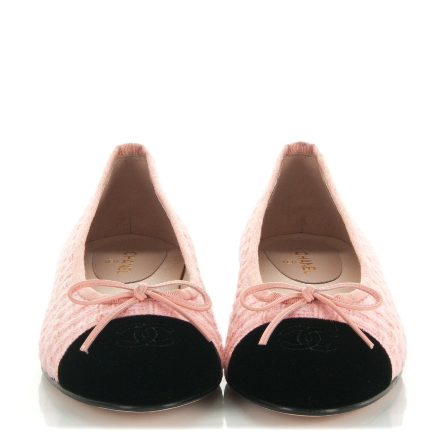 Tweed Velvet Cap Toe Ballerina Flats 39 Pink Black