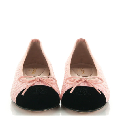 Chanel Tweed Velvet Cap Toe Ballerina Flats 39 Pink Black 2 of 7