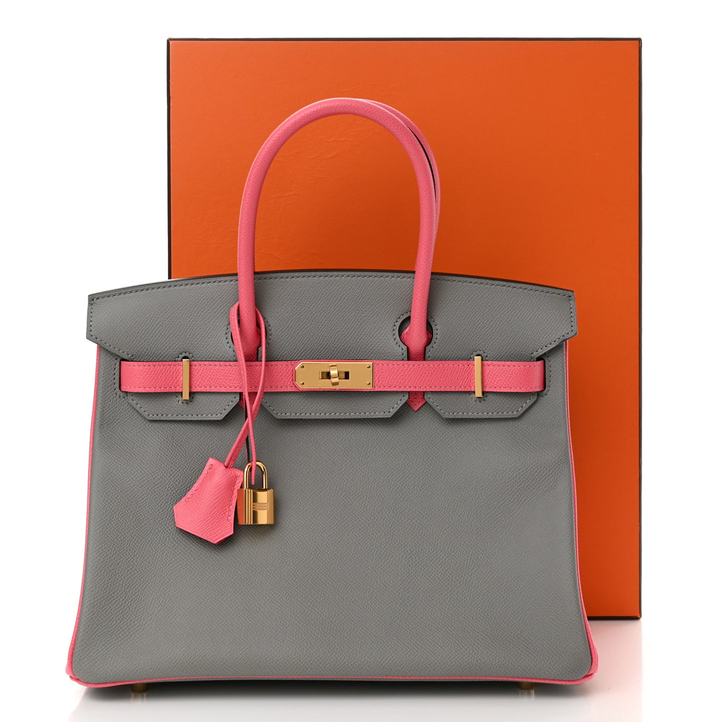 Epsom Horseshoe Birkin 30 Gris Mouette Rose Azalee
