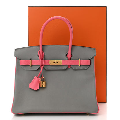 Hermes Epsom Horseshoe Birkin 30 Gris Mouette Rose Azalee 11 of 11