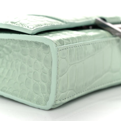Balenciaga Shiny Calfskin Crocodile Embossed Hourglass Chain Bag Light Green 6 of 7