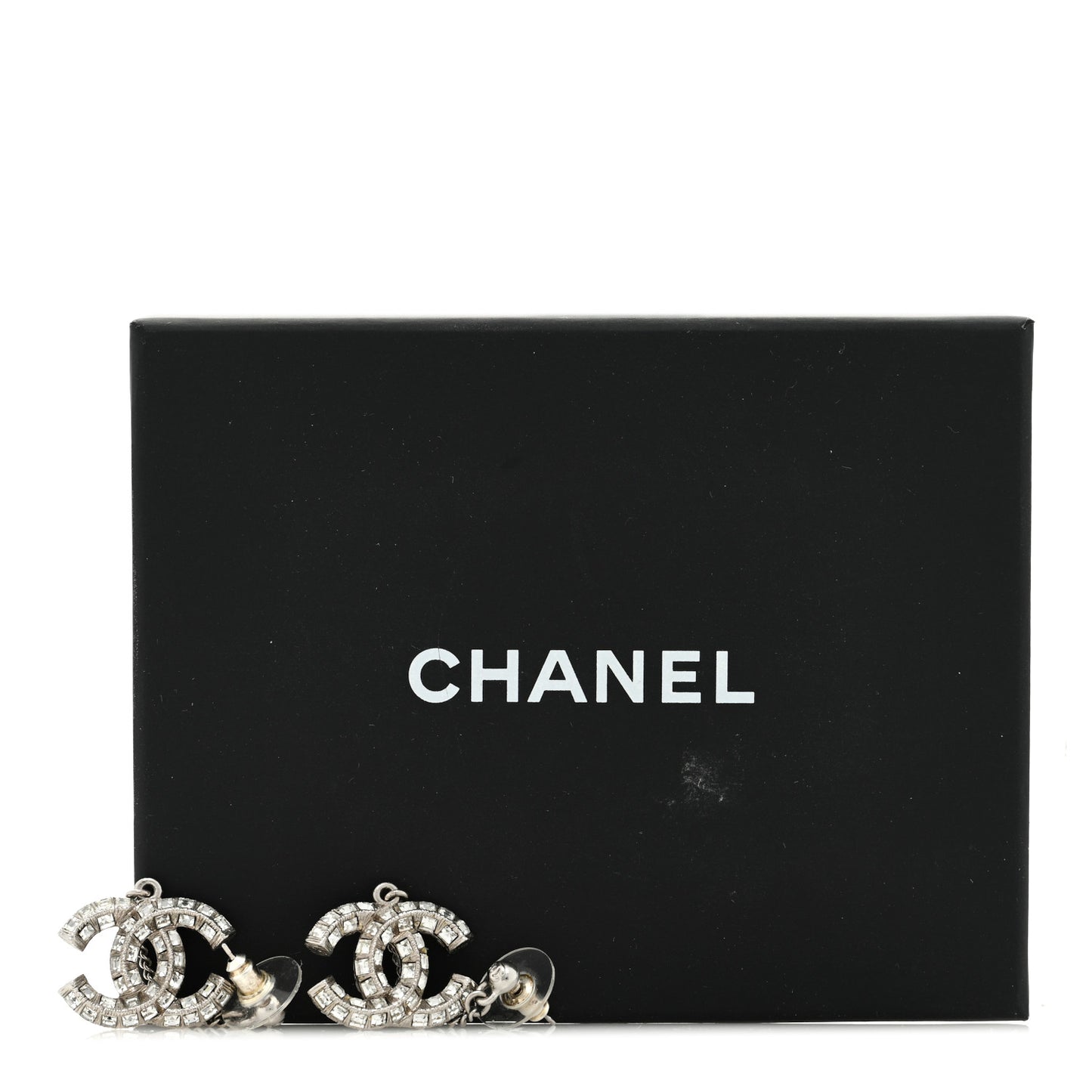 Crystal Baguette CC Dangle Earrings Silver