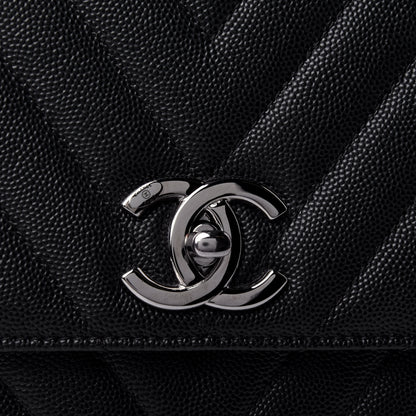 Chanel Caviar Chevron Quilted Small Coco Handle Flap Black 5 of 5