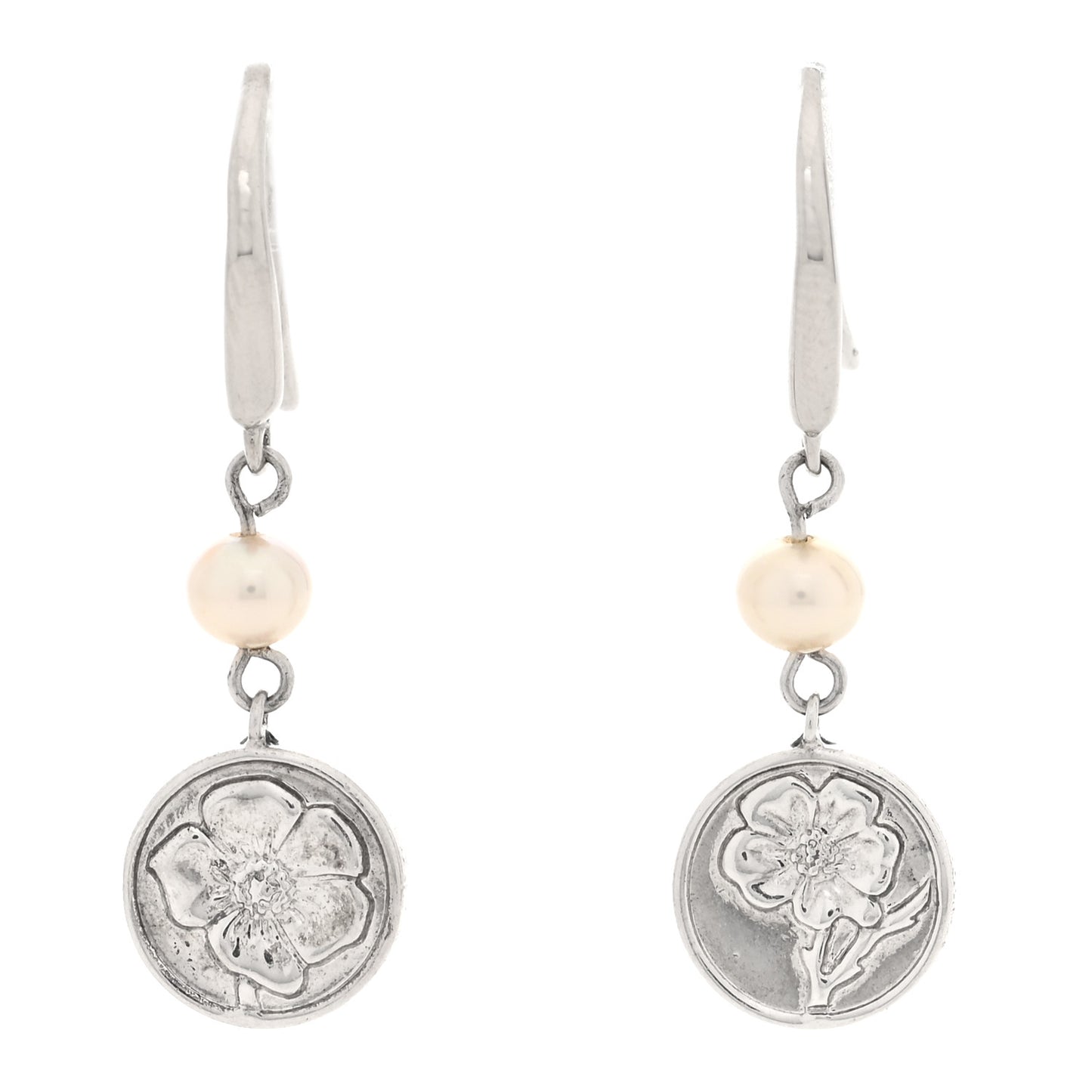 Sterling Silver Pearl Flower Drop Earrings