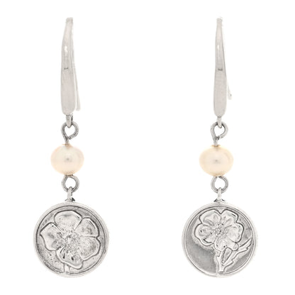 Tiffany Sterling Silver Pearl Flower Drop Earrings 1 of 4