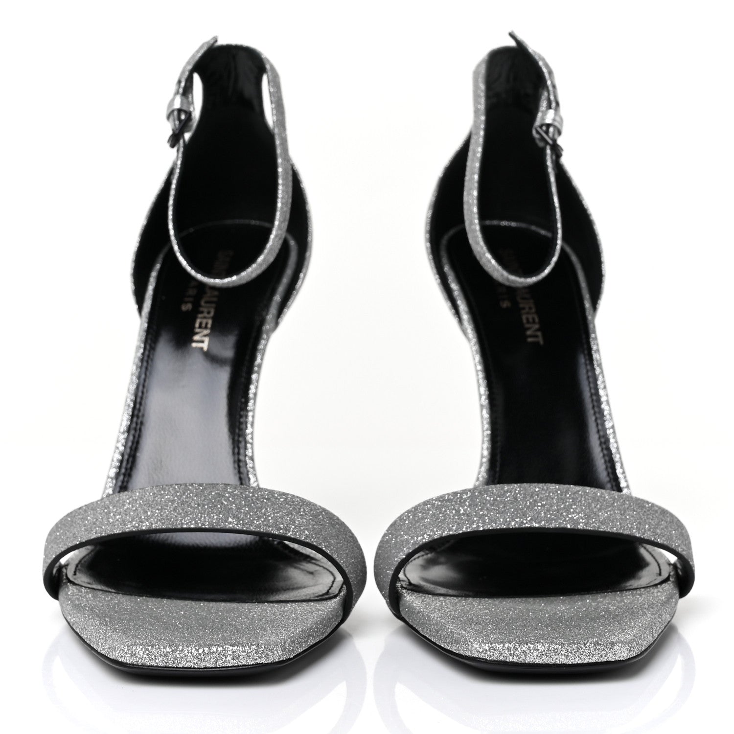 Saint Laurent Glitter Amber 105 Ankle Strap Sandals 38 Silver 2 of 9