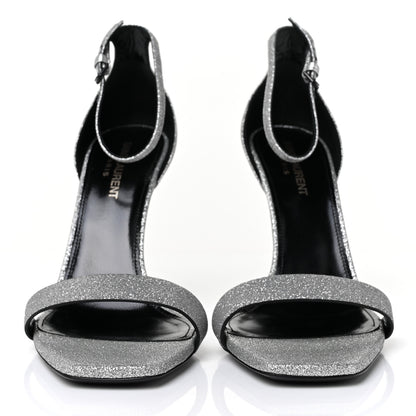 Saint Laurent Glitter Amber 105 Ankle Strap Sandals 38 Silver 2 of 9