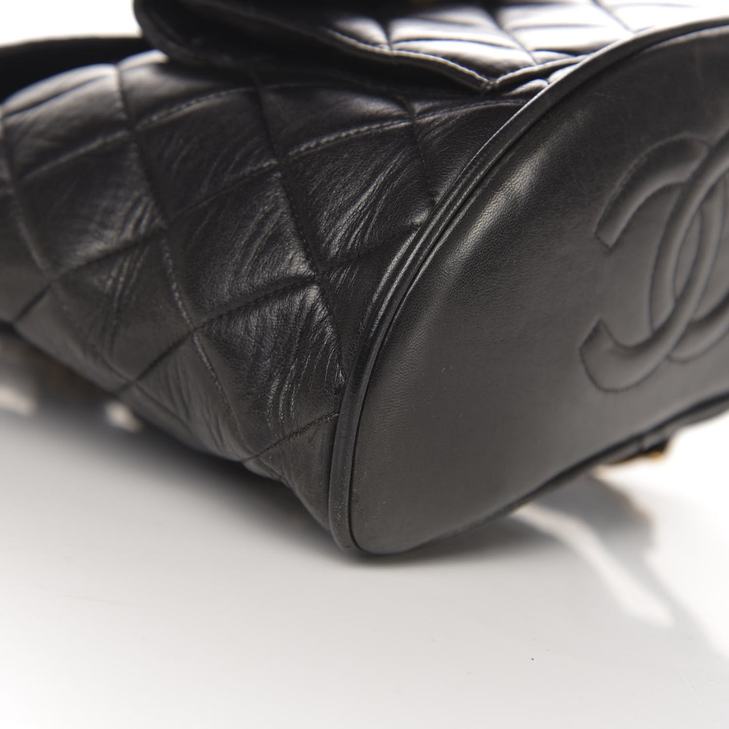 Lambskin Quilted Drawstring Backpack Black