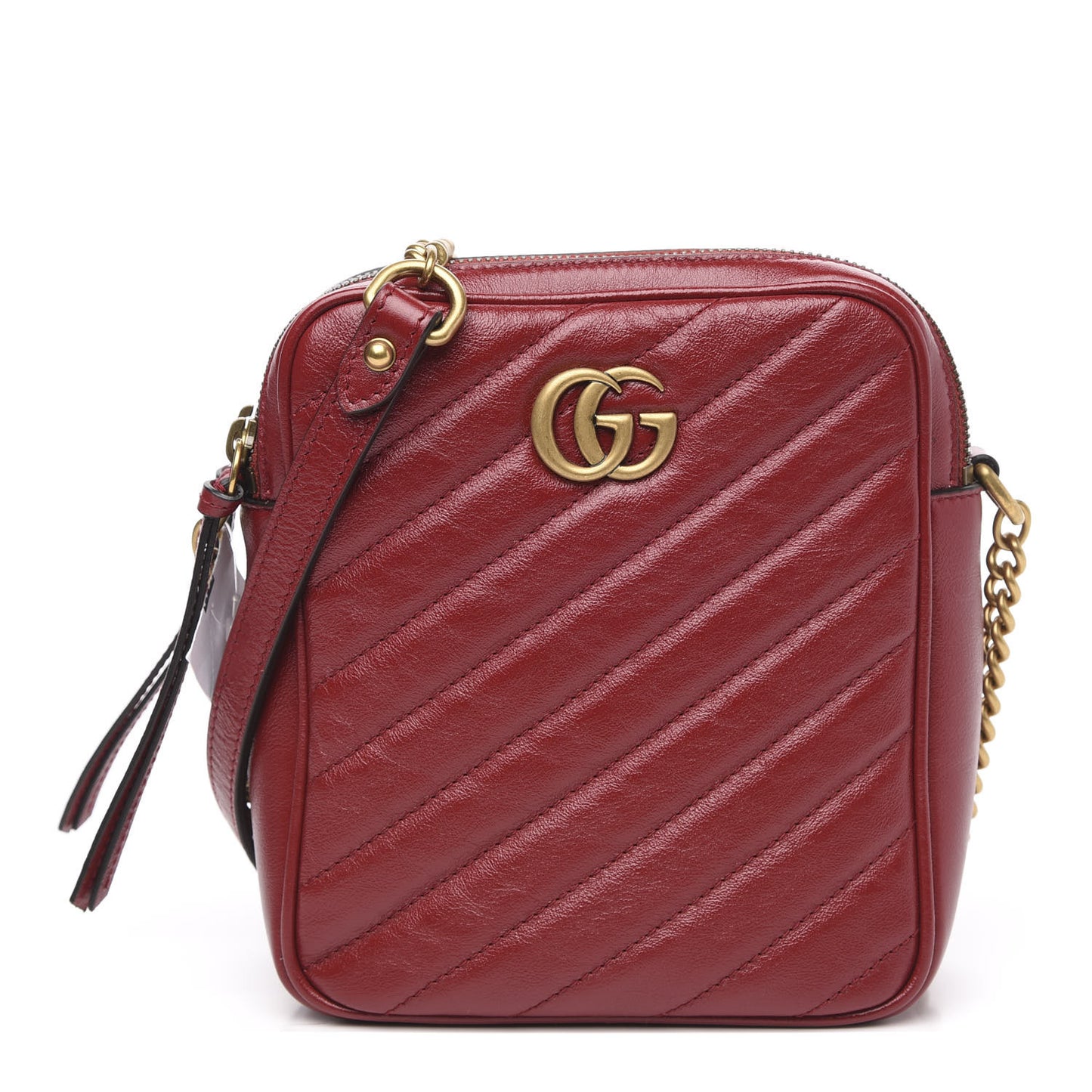 Azalea Calfskin Matelasse Diagonal Tall GG Marmont Crossbody Bag Romantic Cerise